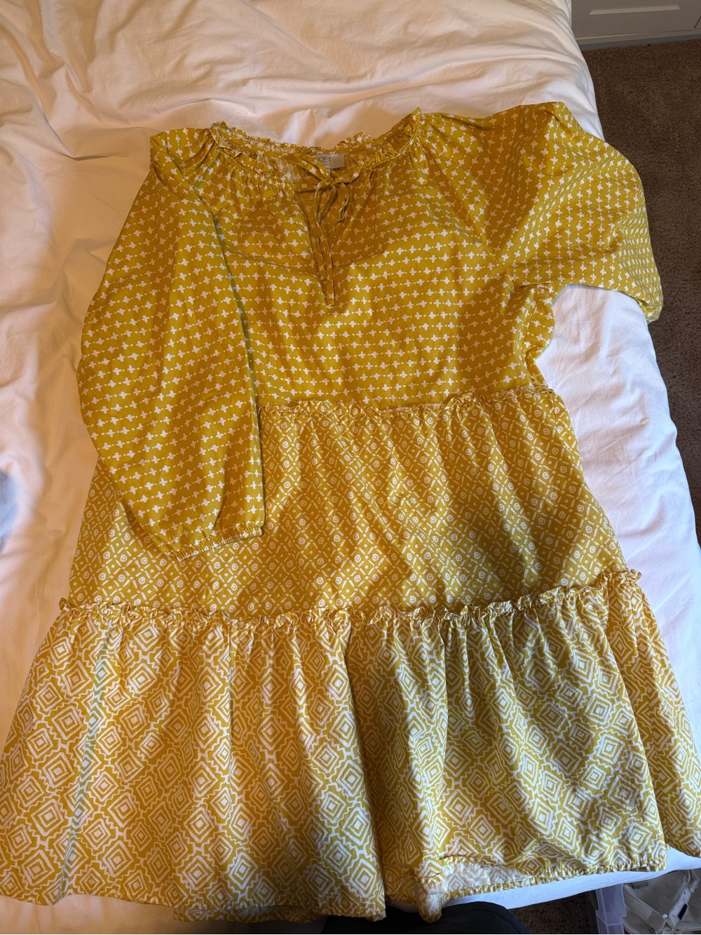 LOFT Women’s Yellow Mixed-Print Tiered Dress